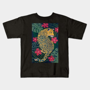 Leopard Among the Flowers Blue Kids T-Shirt